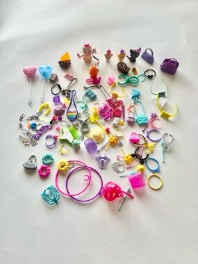 Large mix lot barbie & lol doll fashion accessories, cats, dogs, purses toys